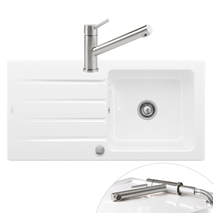 Evier 1 bac Architectura 60 vidage auto + Robinet de cuisine Como Window Acier Massif