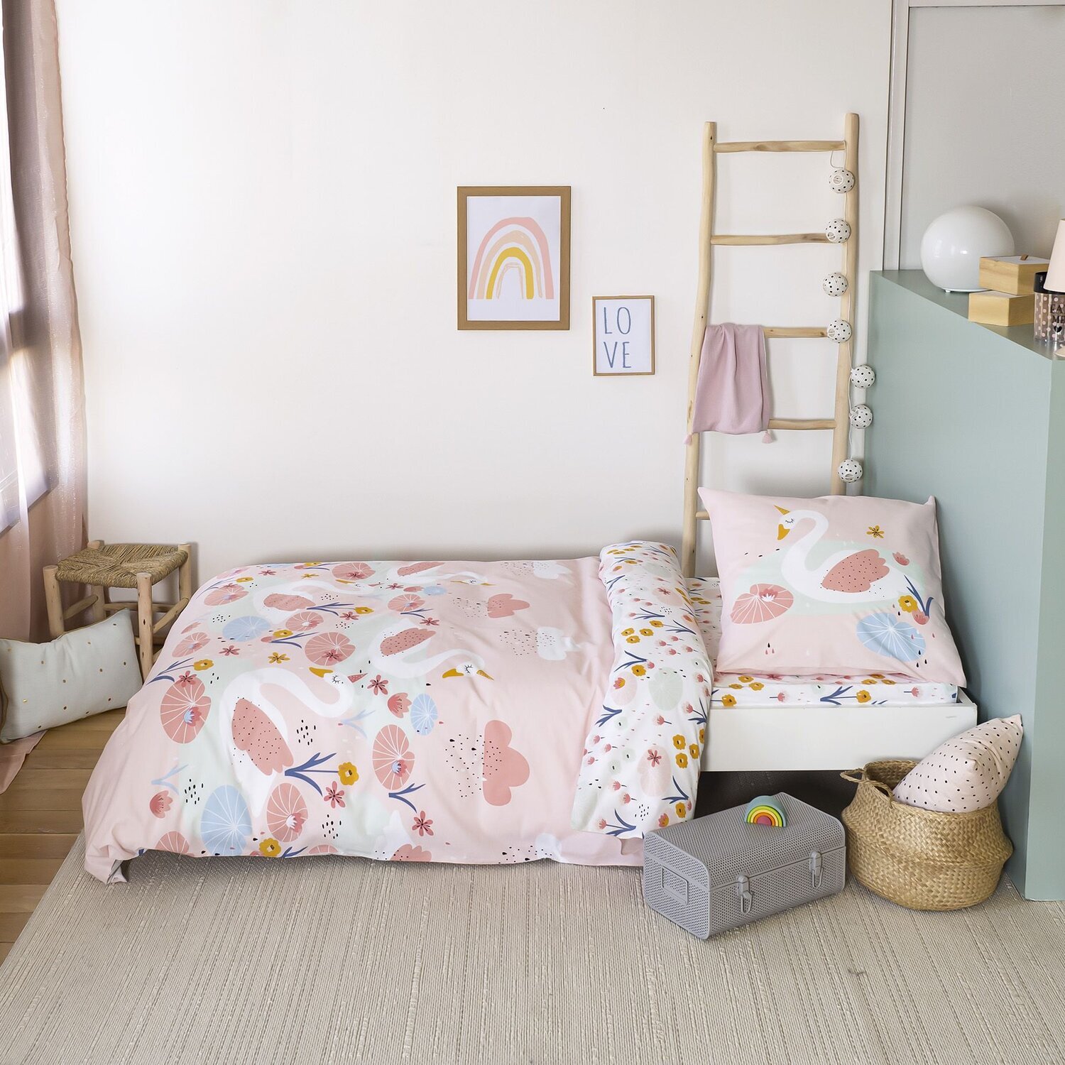 Parure de lit enfant imprimé 100% coton - clara - rose