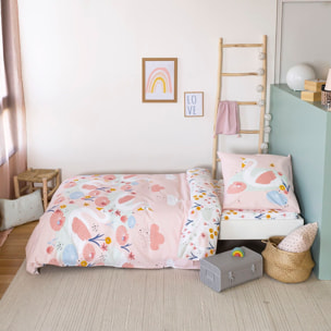Parure de lit enfant imprimé 100% coton - clara - rose