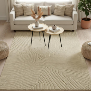 Tapis Salon 160 x 230 cm Beige, Laine chaleureuse, VYTA, motif abstrait en relief, design graphique