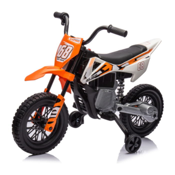Moto cross électrique dirt bike enfant 12V 2 moteurs 2 vitesses 2,4-5 Km/h musiques orange