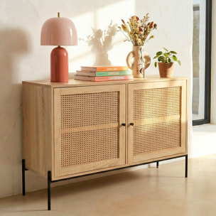 Buffet 2 portes en cannage et effet chêne - IRIS