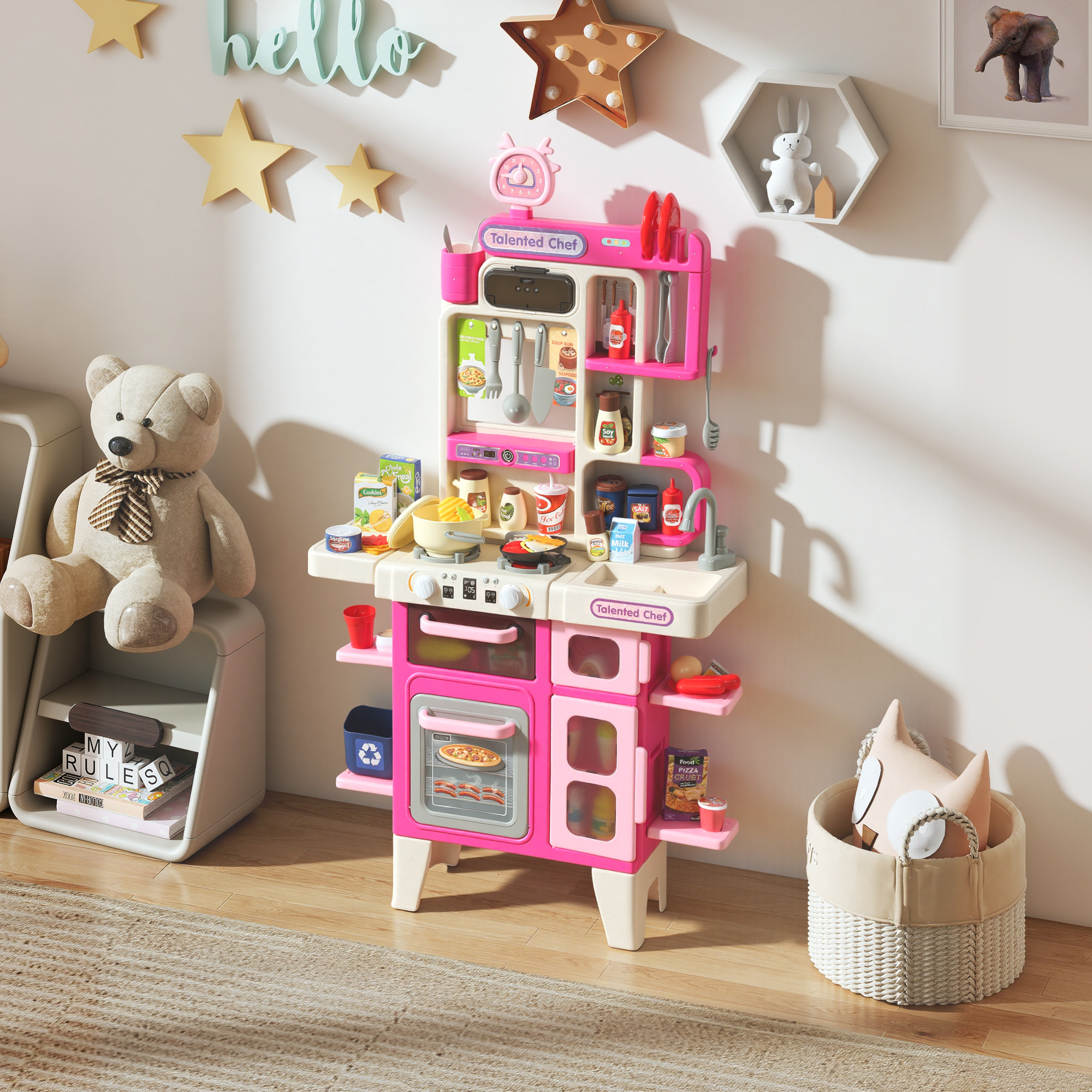 Cuisine pour enfant nombreux accessoires jouet d'imitation avec lumières et sons 3-6 ans rose