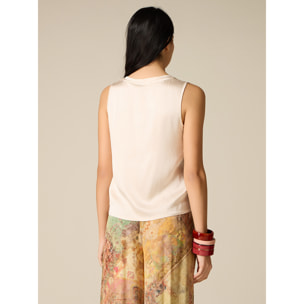 Oltre - Top de raso mezcla viscosa - Blanco