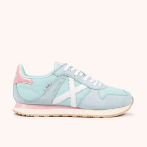 Sneakers de Estilo Retro Running en Serraje y Rejilla Color Celeste MUNICH MASSANA CLASSIC WMN 596