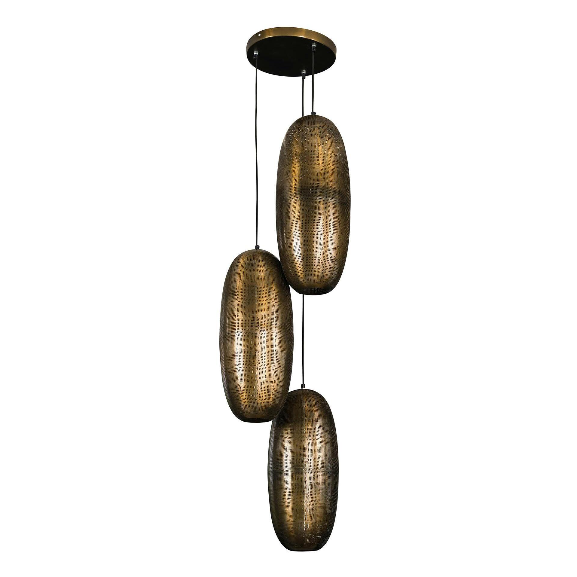 Suspension vintage 3 lampes cuivrées forme ellipse RALF