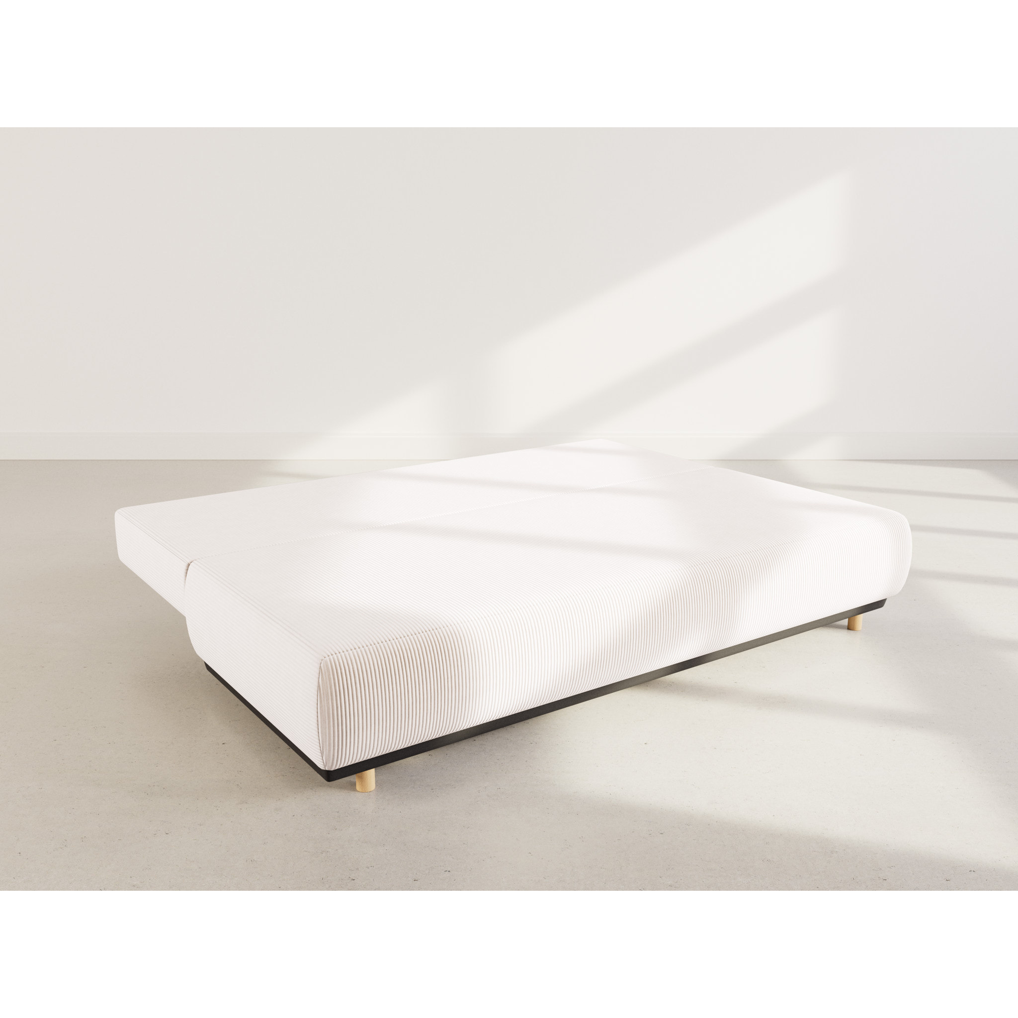 Sophie - Canapé droit 3 places convertible avec coffre en velours côtelé - Beige