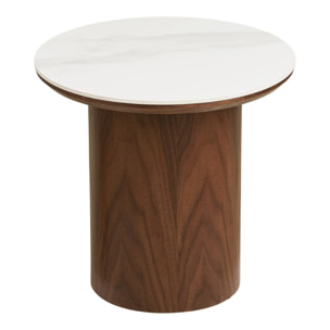 Tavolino d'appoggio Noli in ceramica bianca e impiallacciatura frassino scuro ø40×38 cm