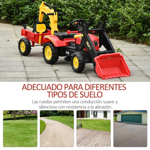 Tractor a Pedales para Niños con Remolque y Pala Frontal Rojo