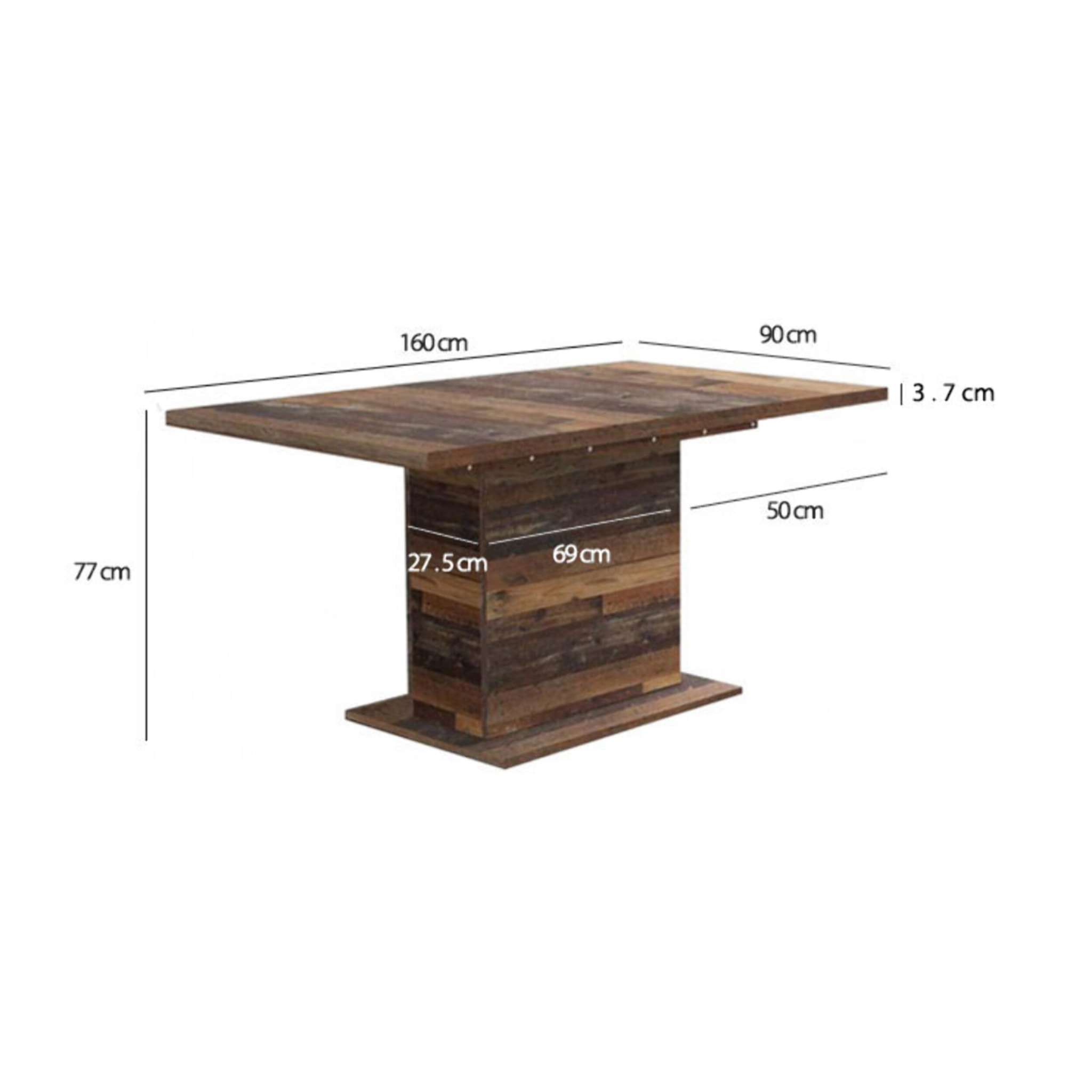 Table extensible en bois L160/200cm effet bois vieilli - FRED