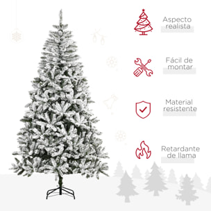 Árbol de Navidad Artificial 225 cm con Nieve Ignífugo con 1300 Ramas Hojas de PVC Apertura Automática Base Plegable y Soporte Metálico Decoración Navideña para Interiores Verde