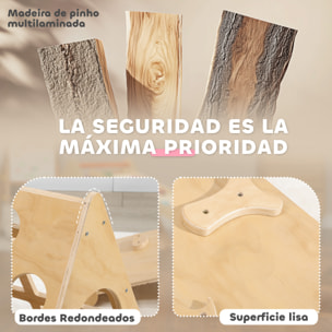 Triángulo de Escalada de Madera 8 en 1 Escalada para Niños de 18-48 Meses con Rampa Escalera de Arco y Bolsa de Arena 175x59,5x60 cm Natural