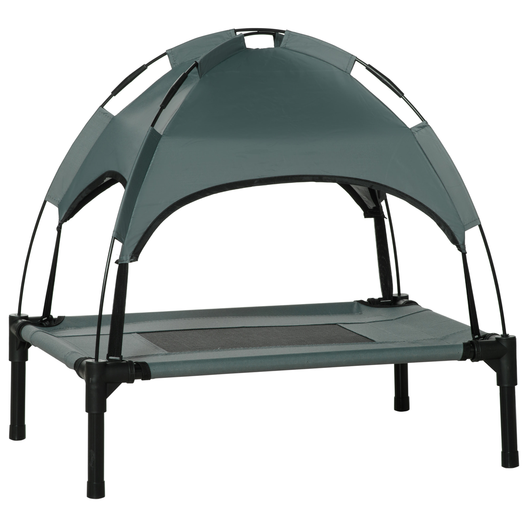 Cama Elevada para Mascotas Portátil con Toldo Extraíble Tela Transpirable al Aire Libre para Interior y Exterior 61x46x62 cm Gris