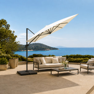 Parasol rectangulaire 4x3m déporté rotatif écru en aluminium GHAZIE