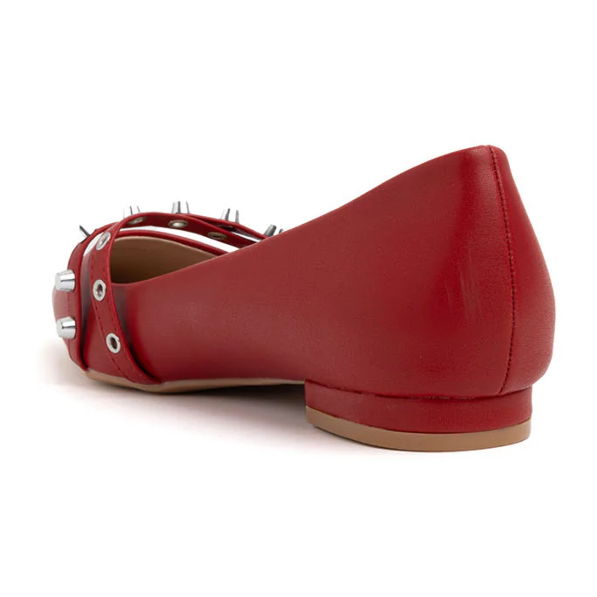 Ballerina con doppio cinturino borchiato - ROSSO