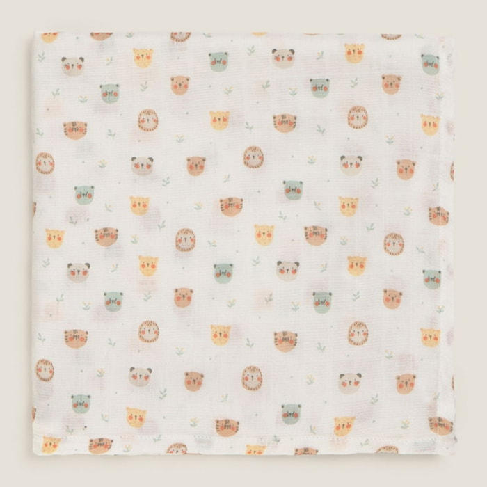 Muselina de bambú con estampado de caritas Caritamu color blanco Bambú