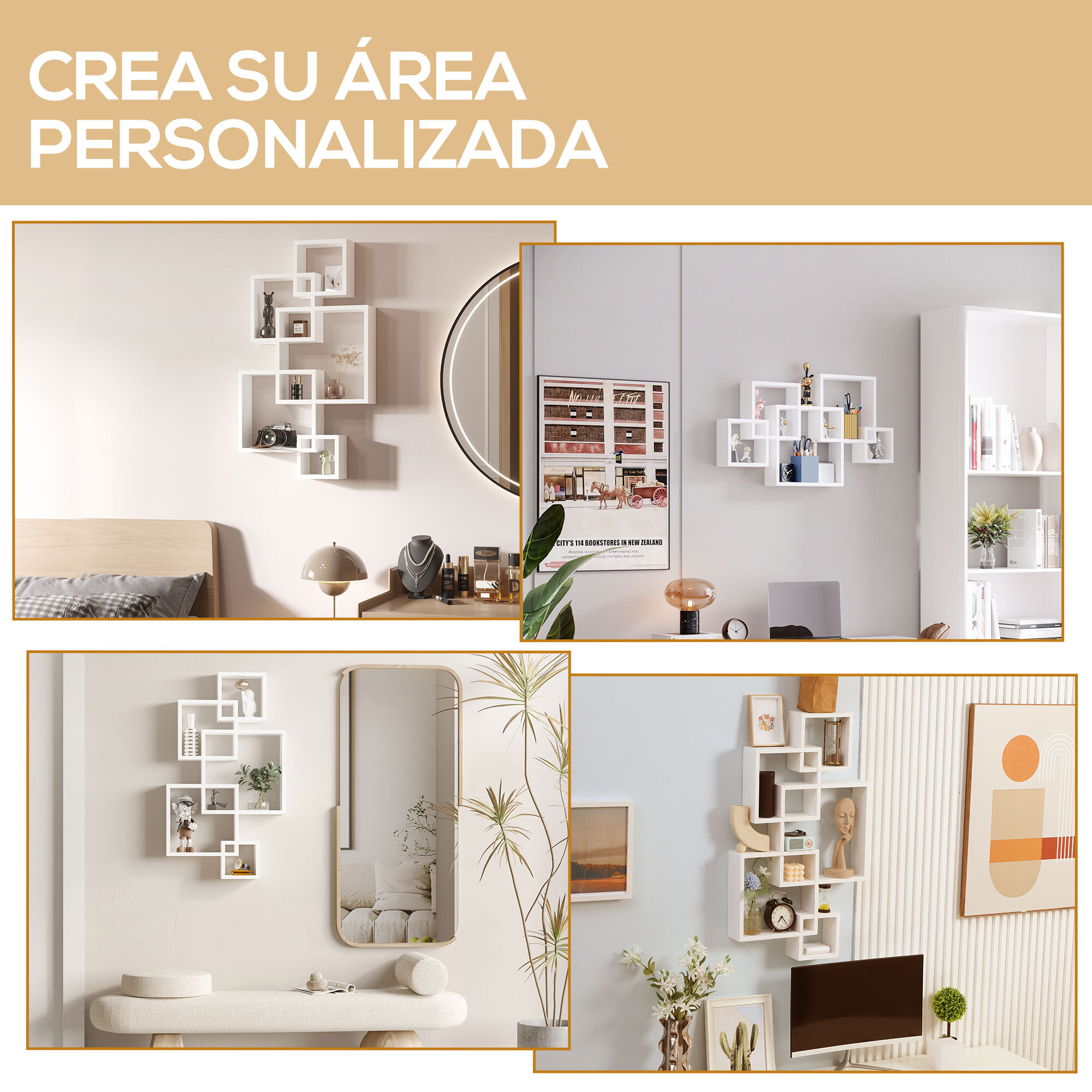 Estantería de Pared con 5 Cubos para Salón Dormitorio Entrada 49,5x10,2x86 cm