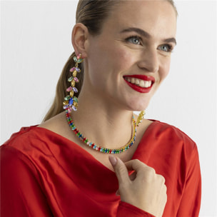 Pendientes con Cristal Multicolor acabado oro 18k