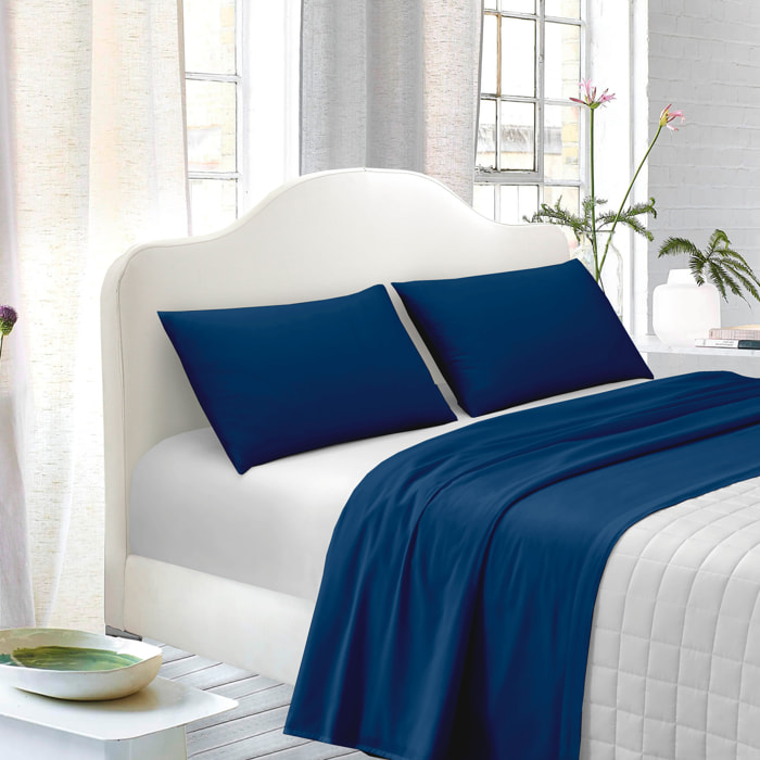 WHITE & WHITE Parure letto matrimoniale blu in percalle di puro cotone