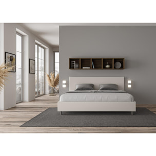 Lit king size avec sommier rembourrée 180x210 similicuir blanc Adele