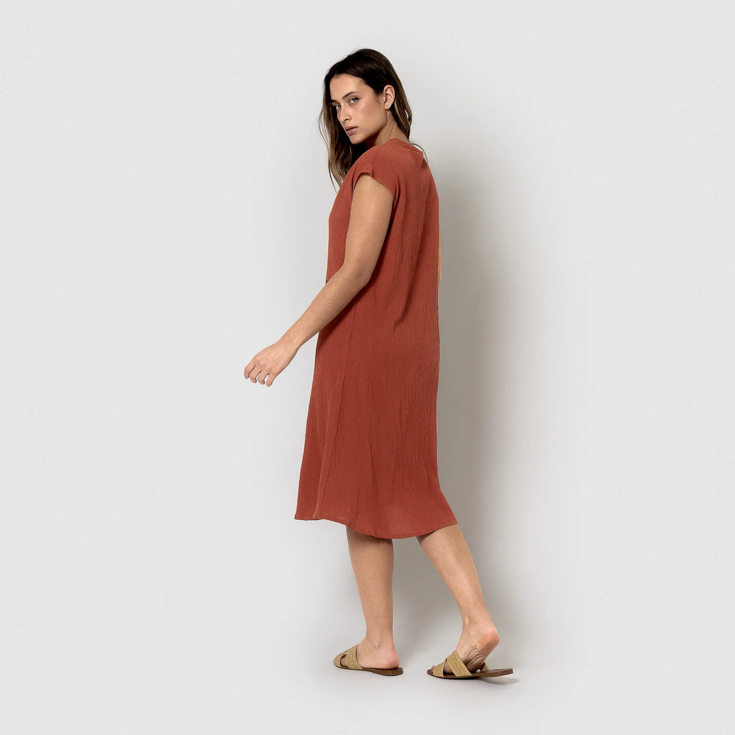 Vestido corto algodón lino rosette