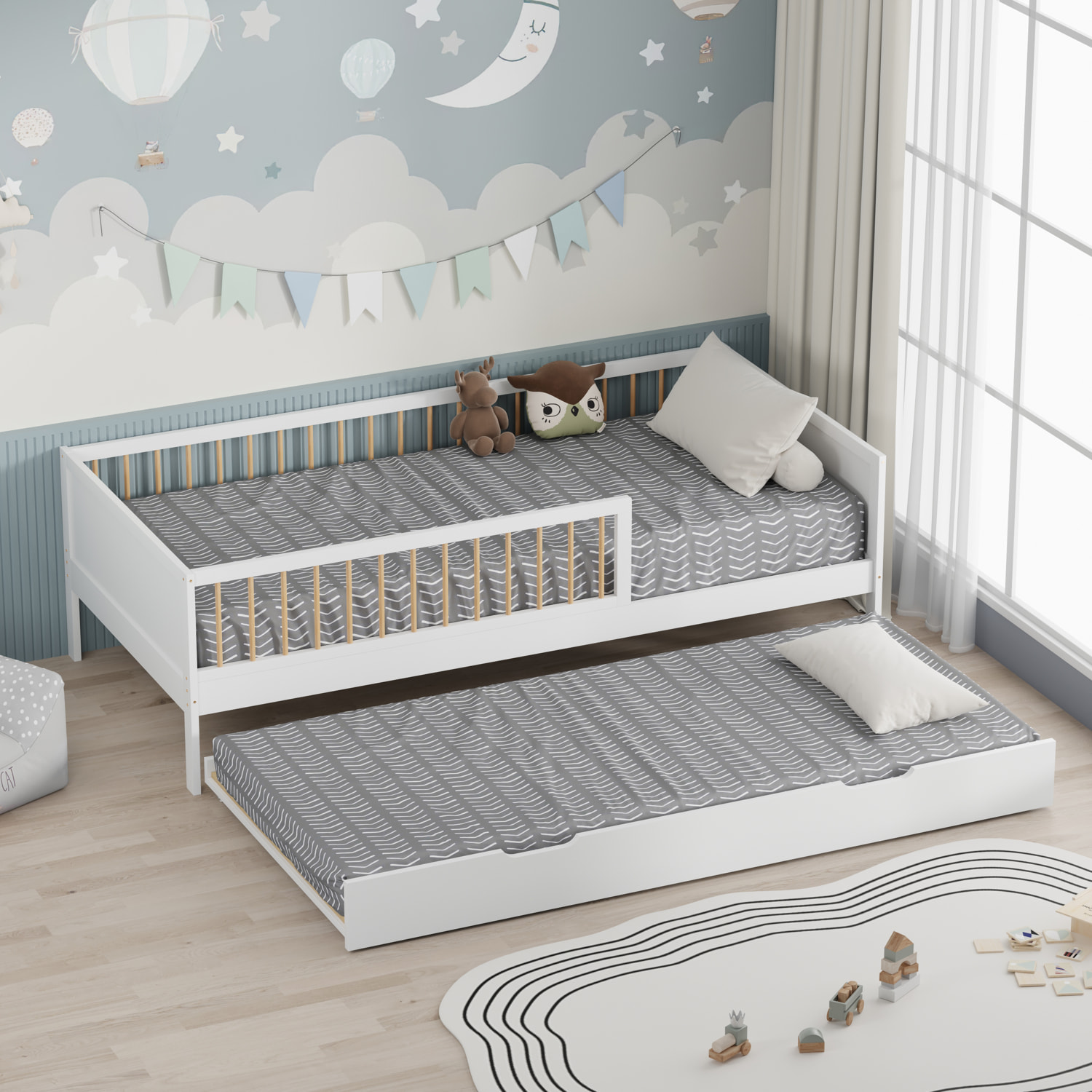 Lit gigogne pour enfant 190x90cm blanc ADAM