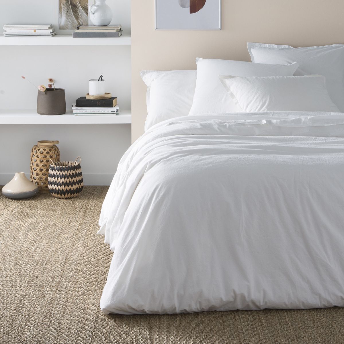 Housse de couette unie en coton lavé, Made in France, SOFT LINE , Blanc