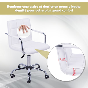 Chaise de bureau fauteuil manager pivotant hauteur réglable revêtement synthétique capitonné blanc