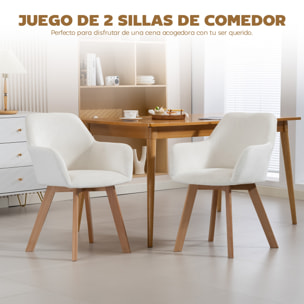 Pack de 2 Sillas de Comedor Modernas, Sillas de Cocina Tapizado en Terciopelo, con Respaldo, Reposabrazos y Patas de Madera, Carga 120 kg, para Salón, Dormitorio, 54x57x80 cm, Blanco Crema