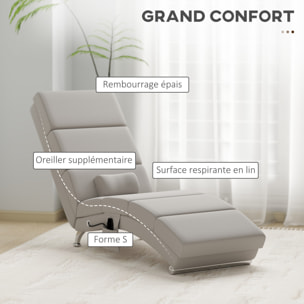 Fauteuil relax massant chauffant design contemporain - chaise longue d'intérieur - piètement métal chromé tissu beige