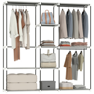 Armario de Ropa, Perchero, 182x43x185 cm, Armario Abierto con 8 Estantes de Tela, Barras para Colgar, Marco de Metal, para Dormitorio, Salón, Vestidor, Gris Claro