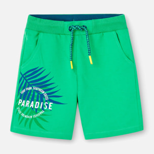 Bermudas para niÃ±o en felpa estampada de color verde