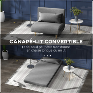 Fauteuil convertible chauffeuse style nordique dossier réglable coussin inclus gris