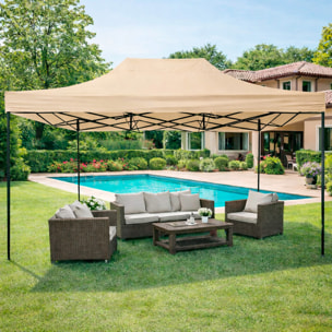 Gazebo Professionale 3x4.5 M Richiudibile Automatico In Acciaio E Telo Oxford 1200D PVC Impermeabile Anti UV Struttura a Fisarmonica con Sacche Beige