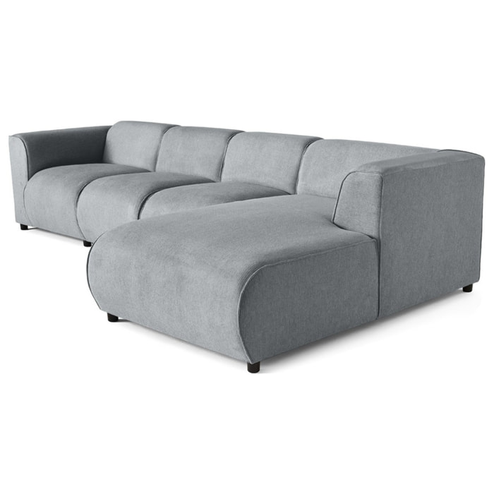 Suaro - Canapé modulable d'angle droit 5 places en tissu texturé - Gris