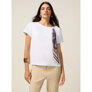 Oltre - T-shirt con foulard decorativo - Bianco