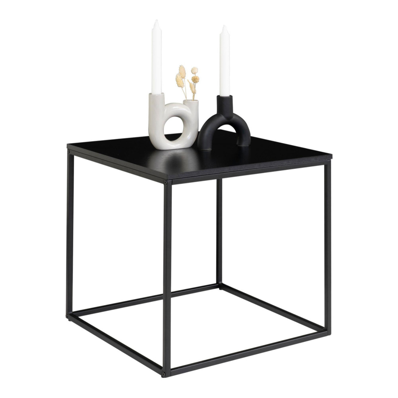 Tavolino d'appoggio Vita in nero con struttura in acciaio, 45×45×45 cm