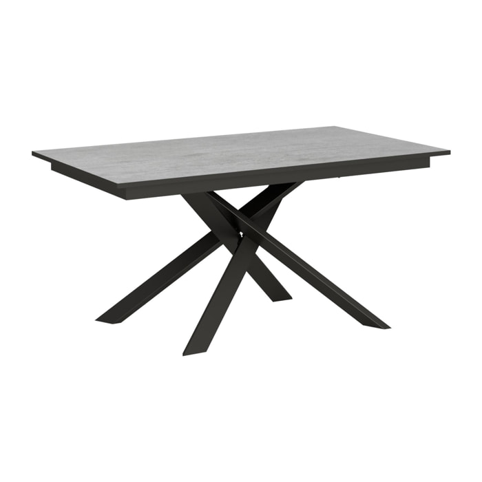 Table extensible 90x160/220 cm Ganty Gris Béton bande de chante Anthracite cadre Anthracite