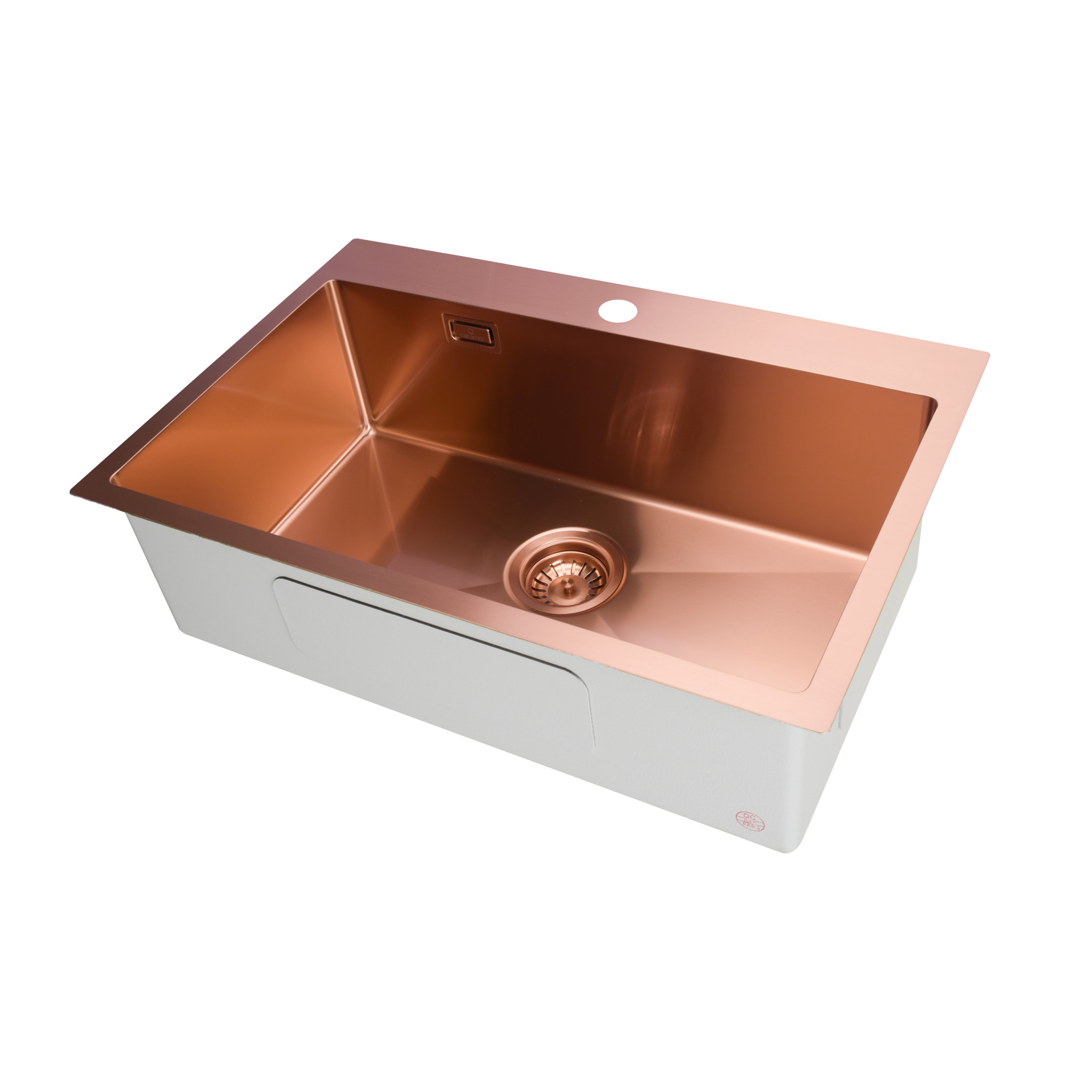 Timeless Évier de cuisine encastrable inox 304, 1 bac, 68x45x21 cm, Cuivre brossé PVD