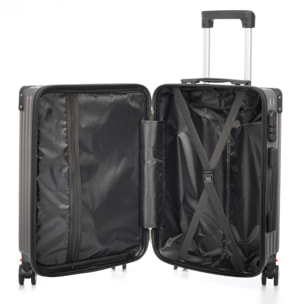 DAM Valigia da cabina Trolley in materiale leggero ABS ad alta resistenza con angoli rinforzati. Chiusura numerica e 4 ruote doppie estraibili e girevoli a 360°. 37x24x56 Cm. Colore: Grigio Scuro