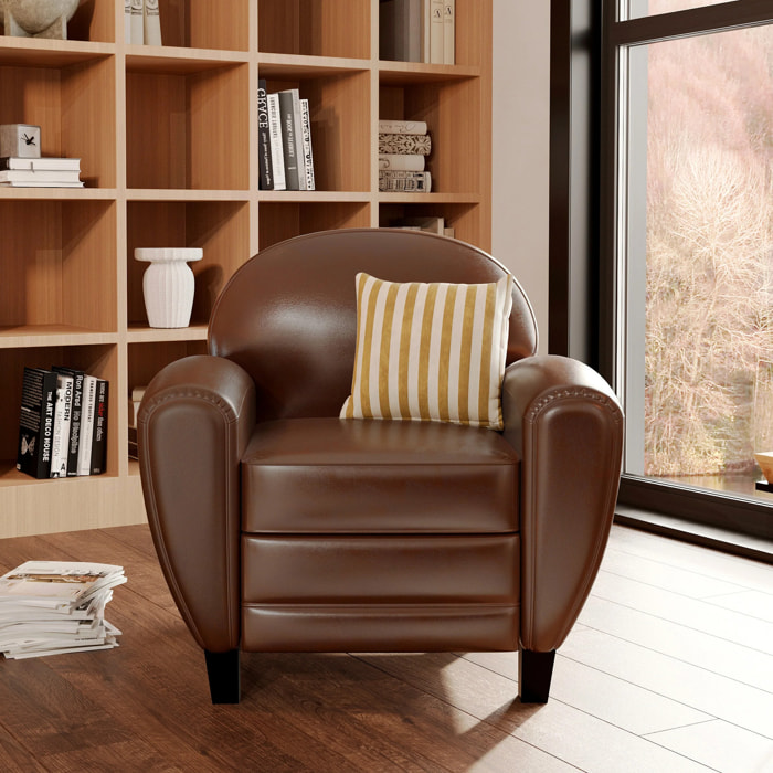 Fauteuil marron en croute de cuir enduite - Club