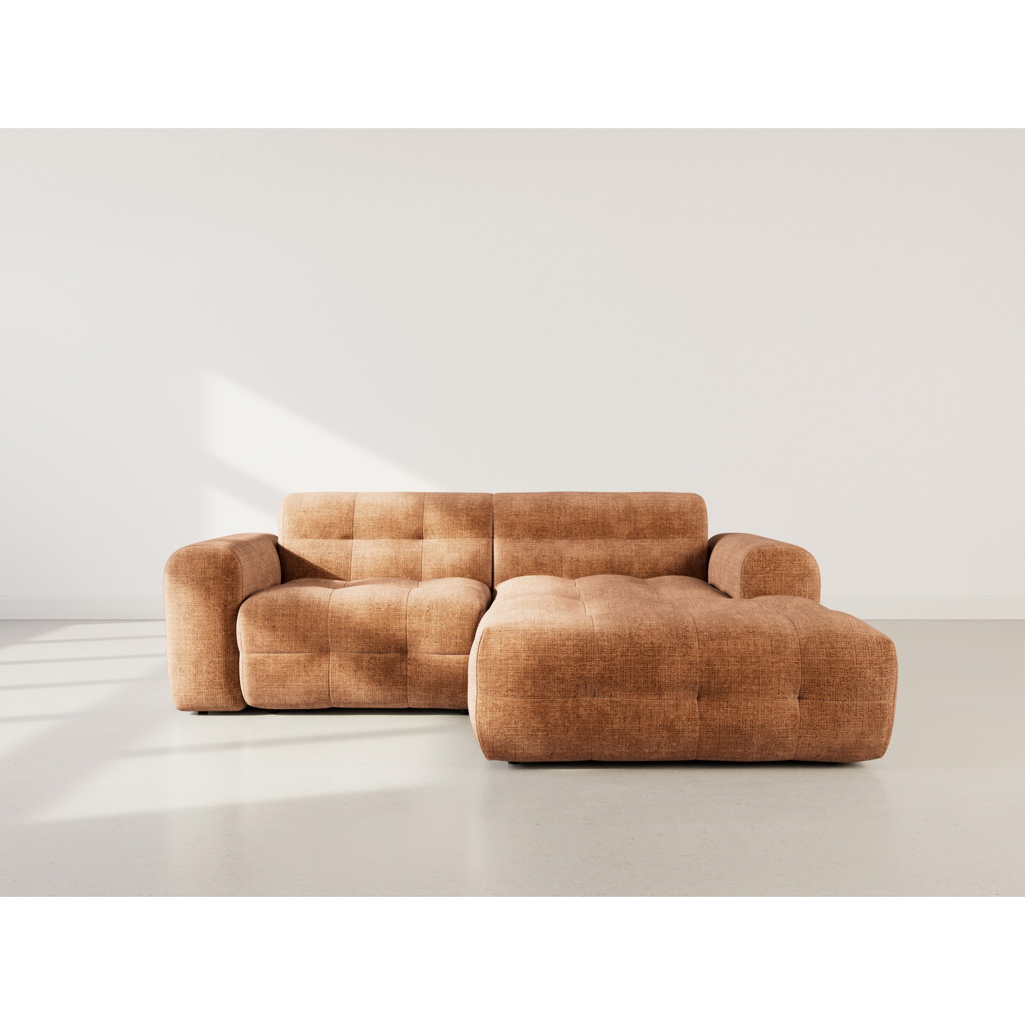 Diane - Canapé d'angle droit 4 places en velours texturé - Terracotta