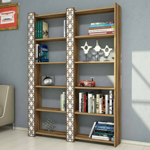 Libreria Vele, Scaffale da ufficio, Mobile portalibri, Biblioteca, 125x24h170 cm, Noce e Bianco
