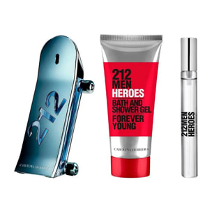 Carolina Herrera 212 Men Heroes EDT + Gel Doccia Set Cofanetto Regalo Uomo 90 ML + 100 ML + 10 ML