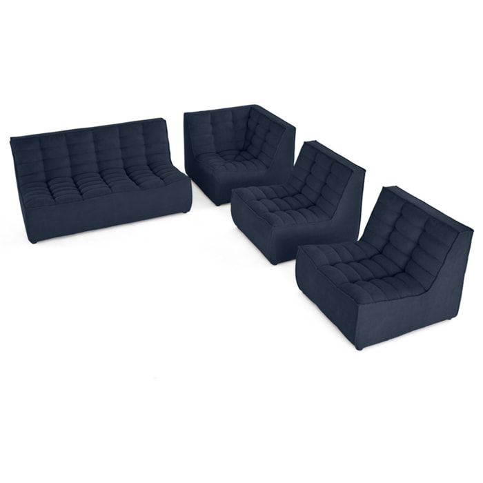 Ellie - canapé modulable d'angle réversible 5 places en velours texturé - Bleu marine