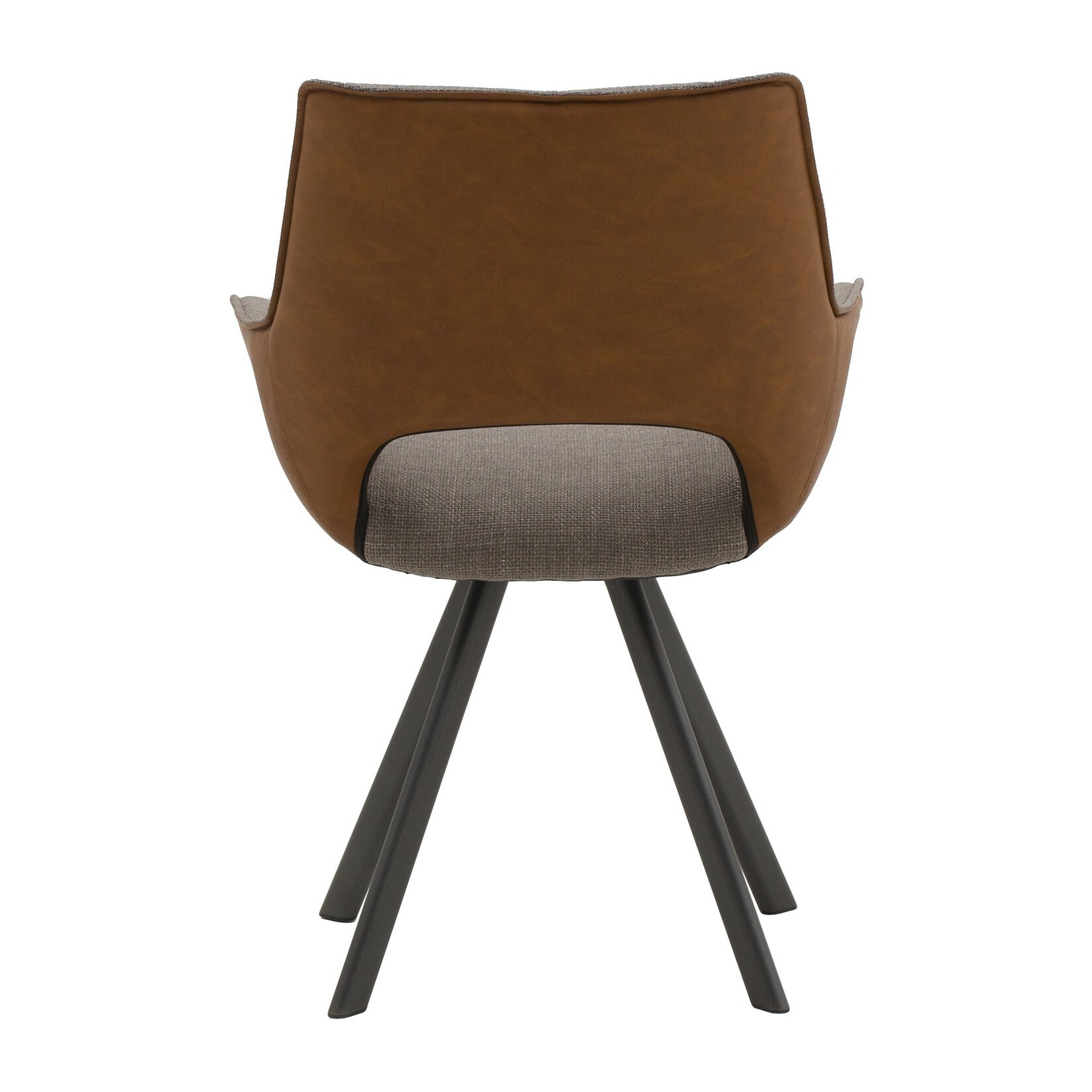 Set di 4 sedie MONTMARTRE in similpelle marrone, tessuto grigio e gambe in metallo nero, con braccioli