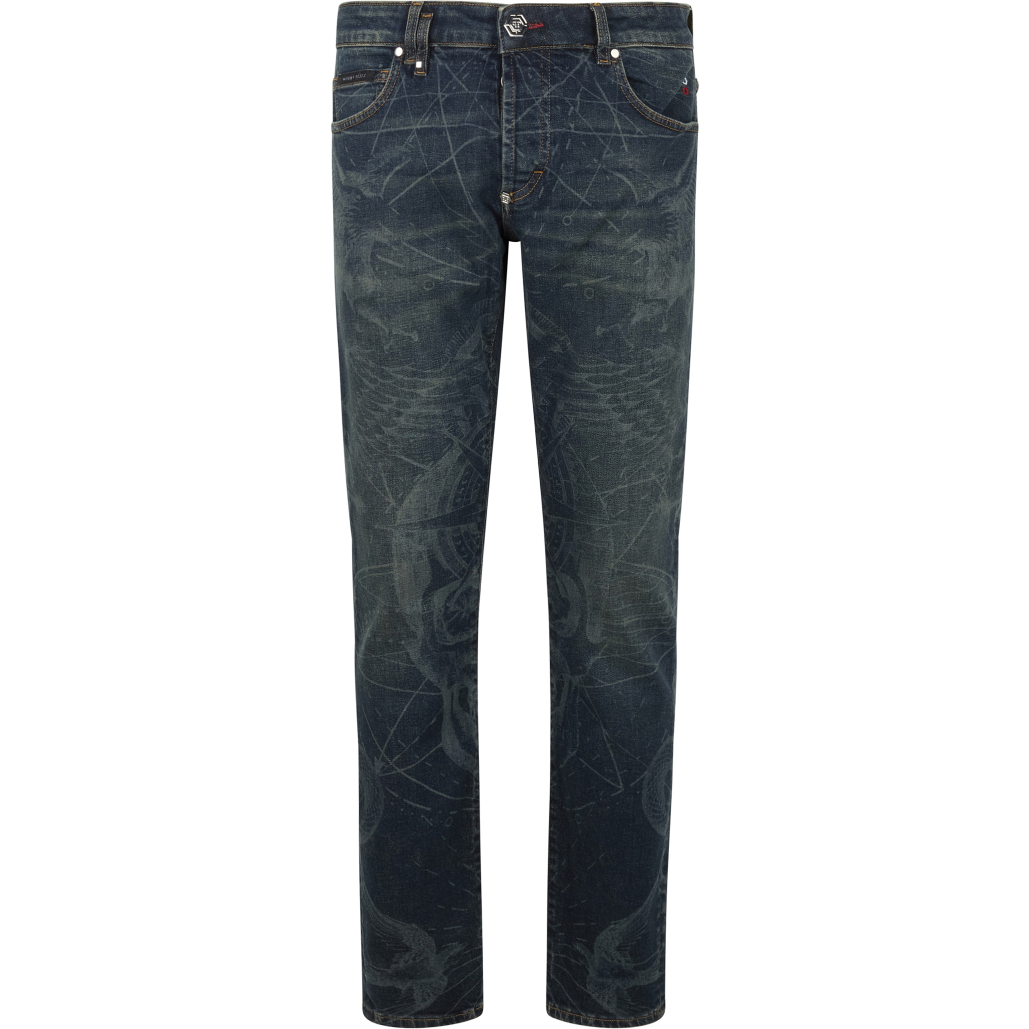 PHILIPP PLEIN Printed Super Straight Cut Jeans Tattoo