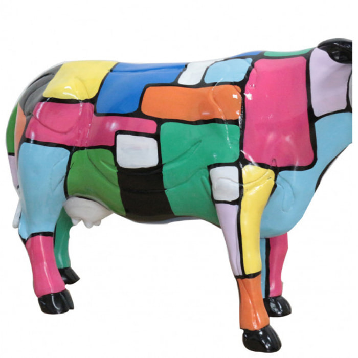 Statue vache en résine avec peinture multicolore H39cm - KIRI