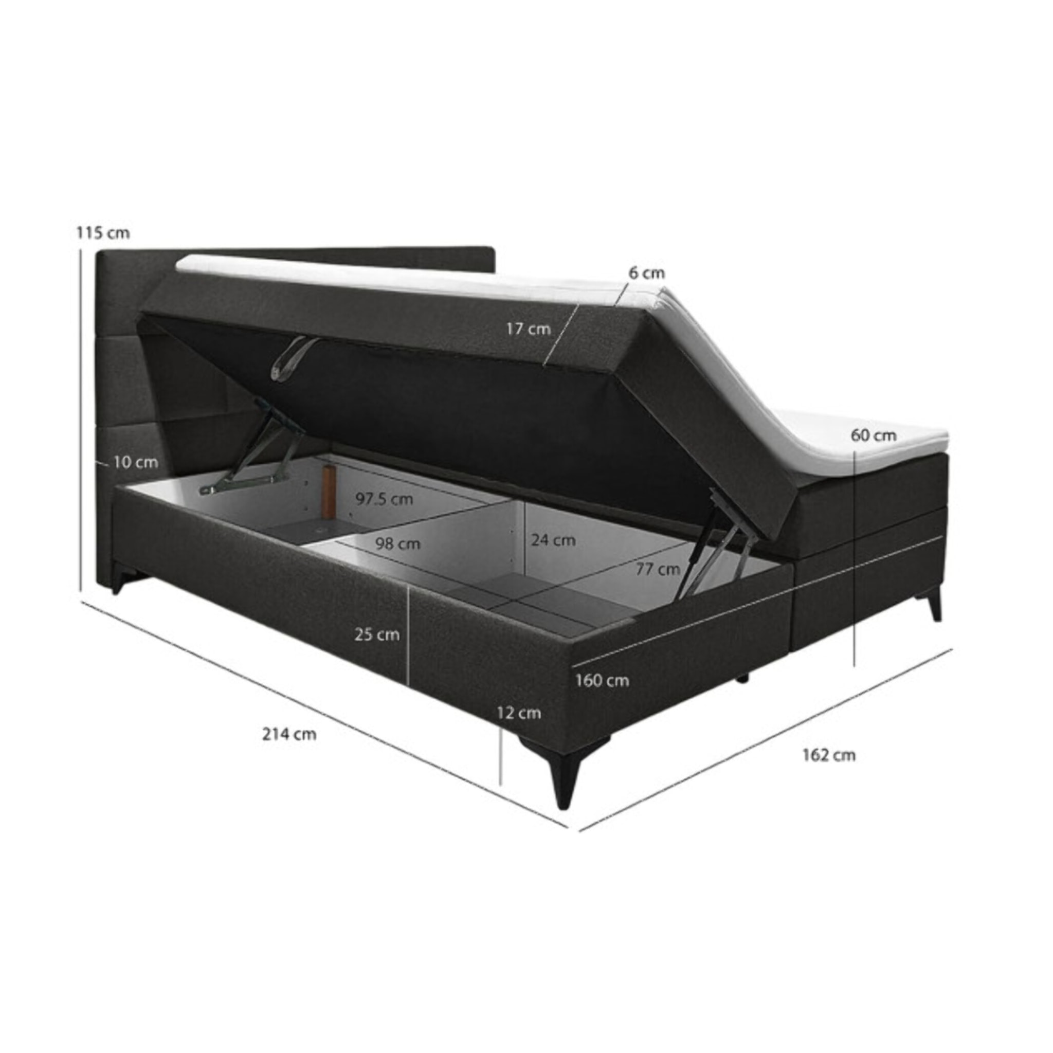 Lit boxspring 160x200 avec coffre - TRESSERVE