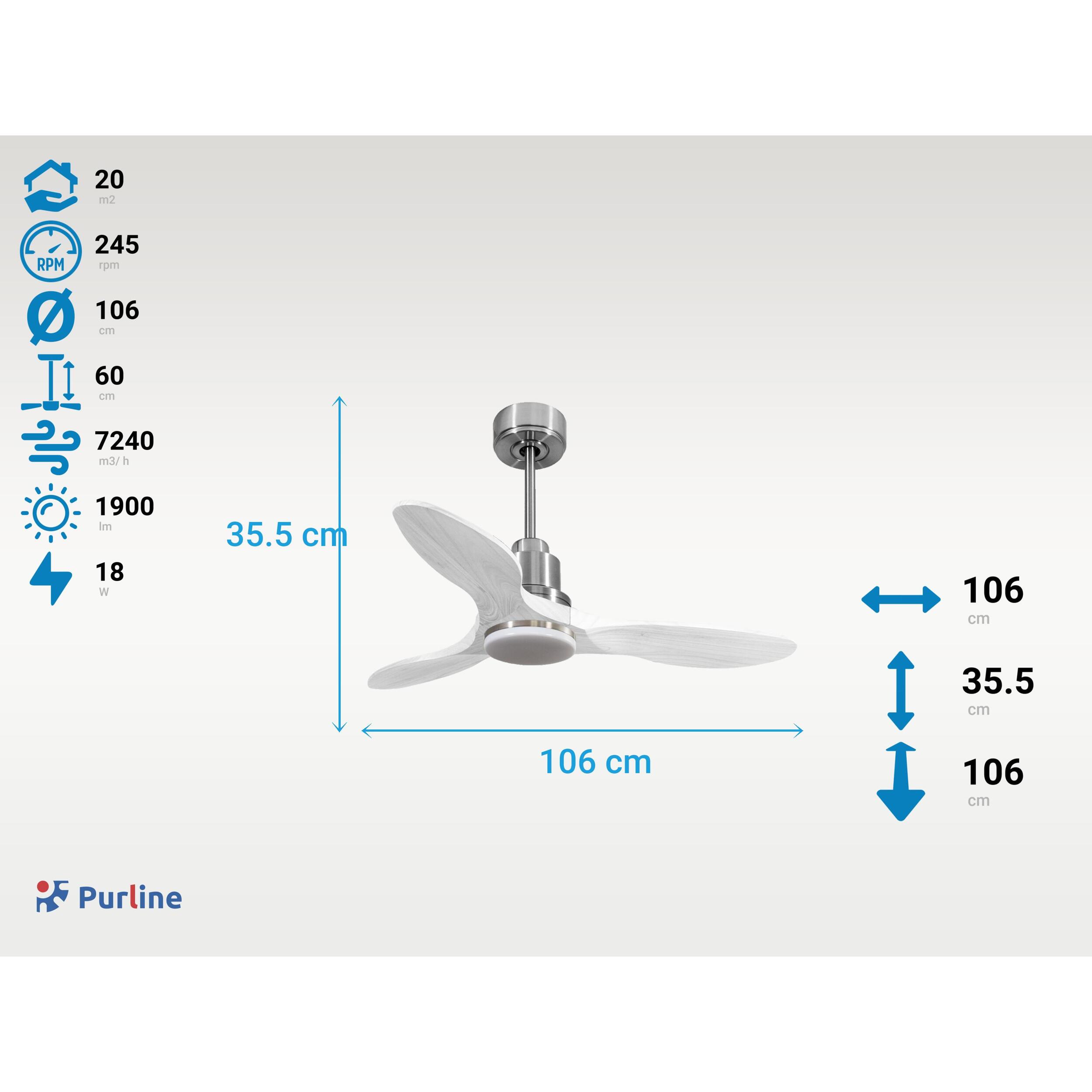 Ventilateur de plafond Réversible  Thermostat Dimmable Wifi Moteur à courant continu Toits en pente Télécommande Lumière à trois tons Hypersilence Mémoire